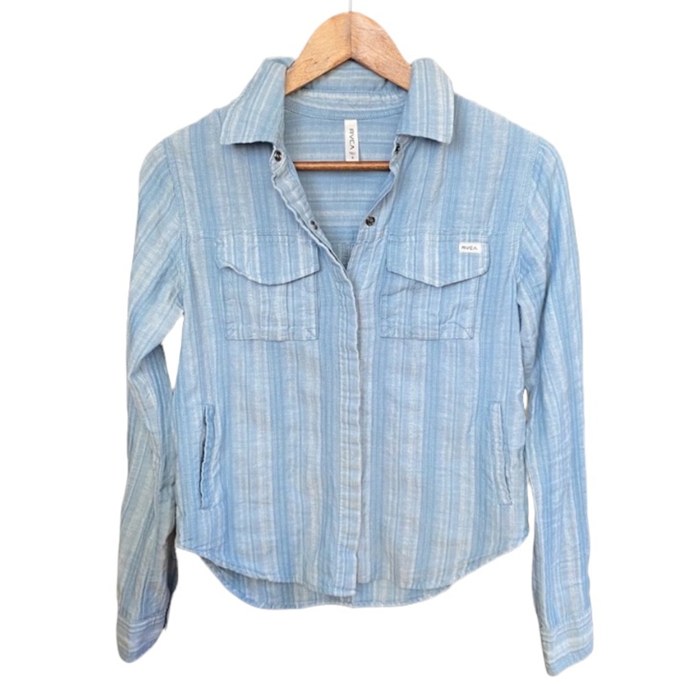 RVCA Long Sleeve Snap up Shirt, Light Blue